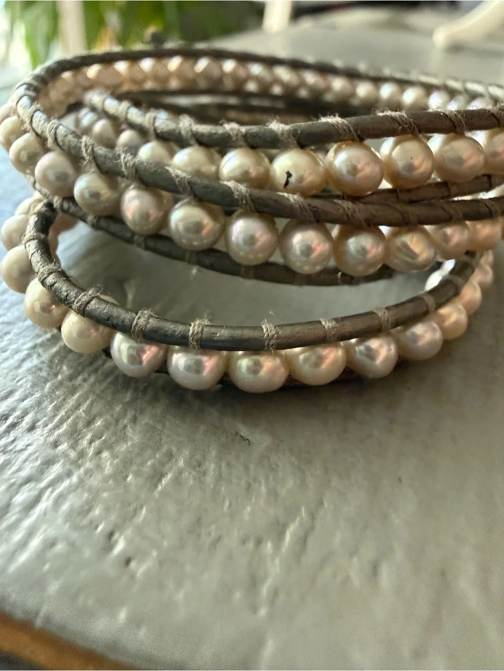 Chan Luu Wrap Grey Leather Pearl Wrap Bracelet